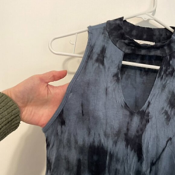 BRAEVE EVEREVER Tie Dye Swing Dress Blue Navy Sleeveless High Neck Cutout Mini - Picture 9 of 14